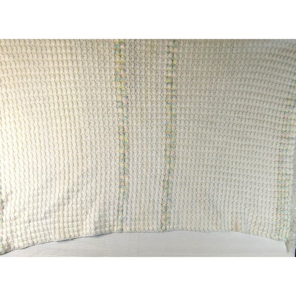 Vintage Handmade Crocheted Baby Blanket 54x32 Pastel Fringe Nursery Decor - Picture 13 of 13